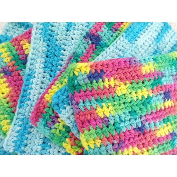 (4) Handmade Crocheted Dishcloths Washcloths 100% Cotton 8" x 8" Turquoise - Picture 2 of 2